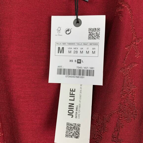 New Zara Jumpsuit Faux Wrap Neckline Red Jacquard Knit Short Sleeve Women’s M - Picture 7 of 12